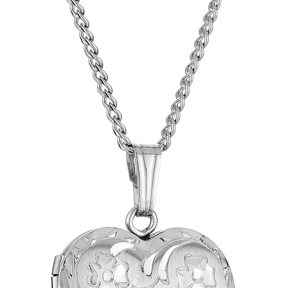 14k Engraved Flowers Heart Locket Necklace, 18" previously Amazon Collection
